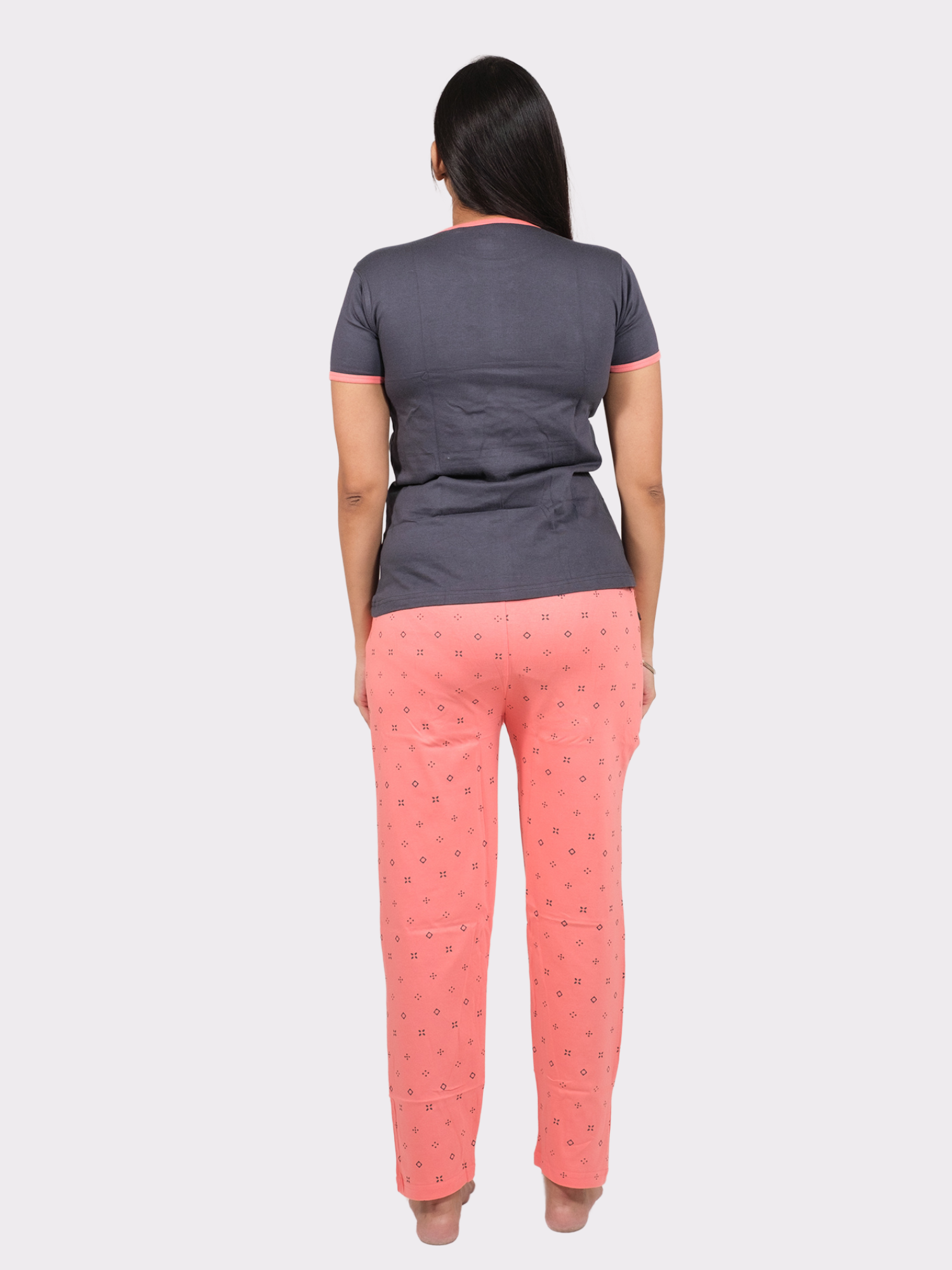Night Suit Set - Charcol Grey & Salmon Pink