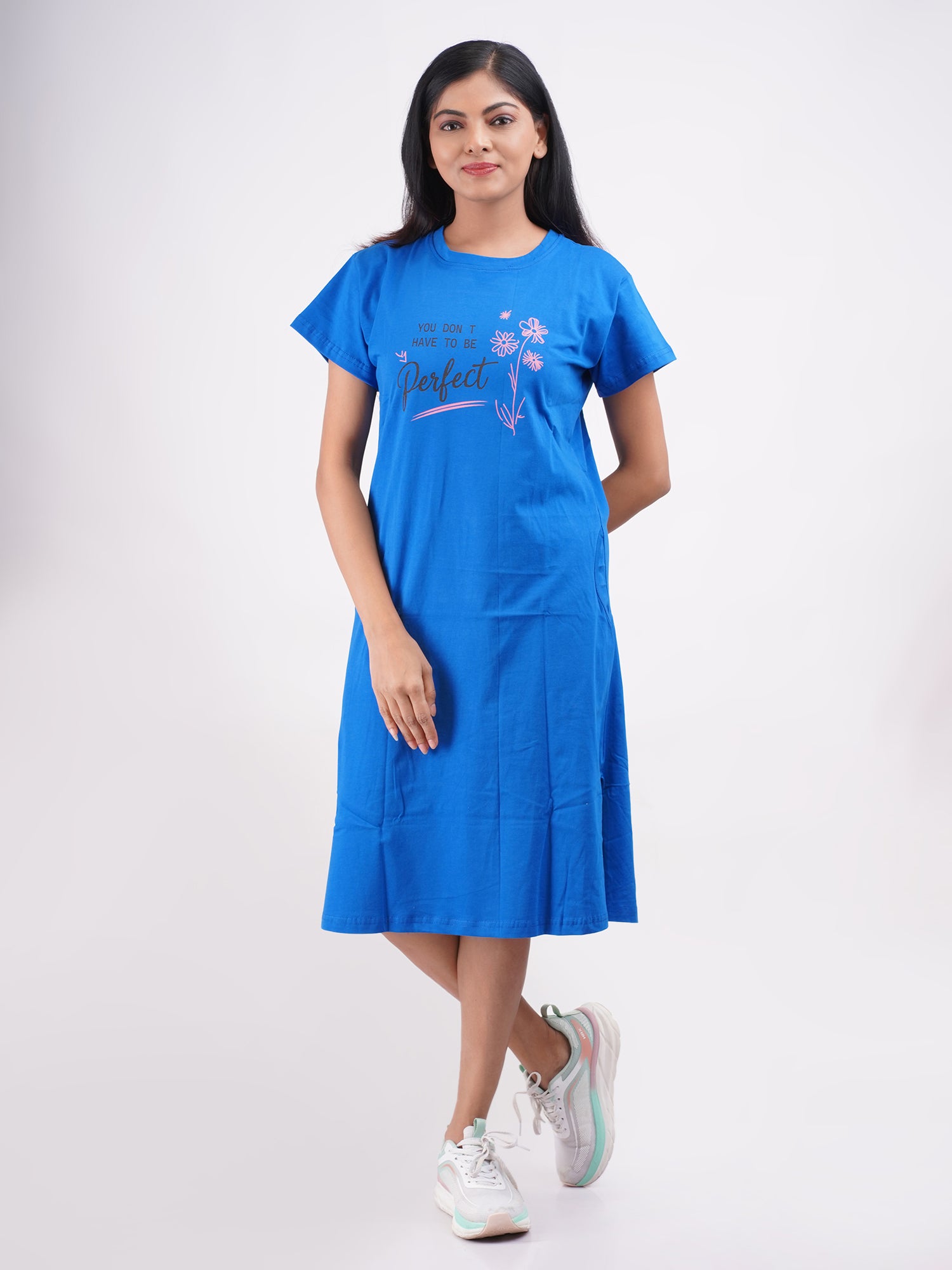 Short Cotton Nighty - Breathable & Relaxed Fit - Plain - 12