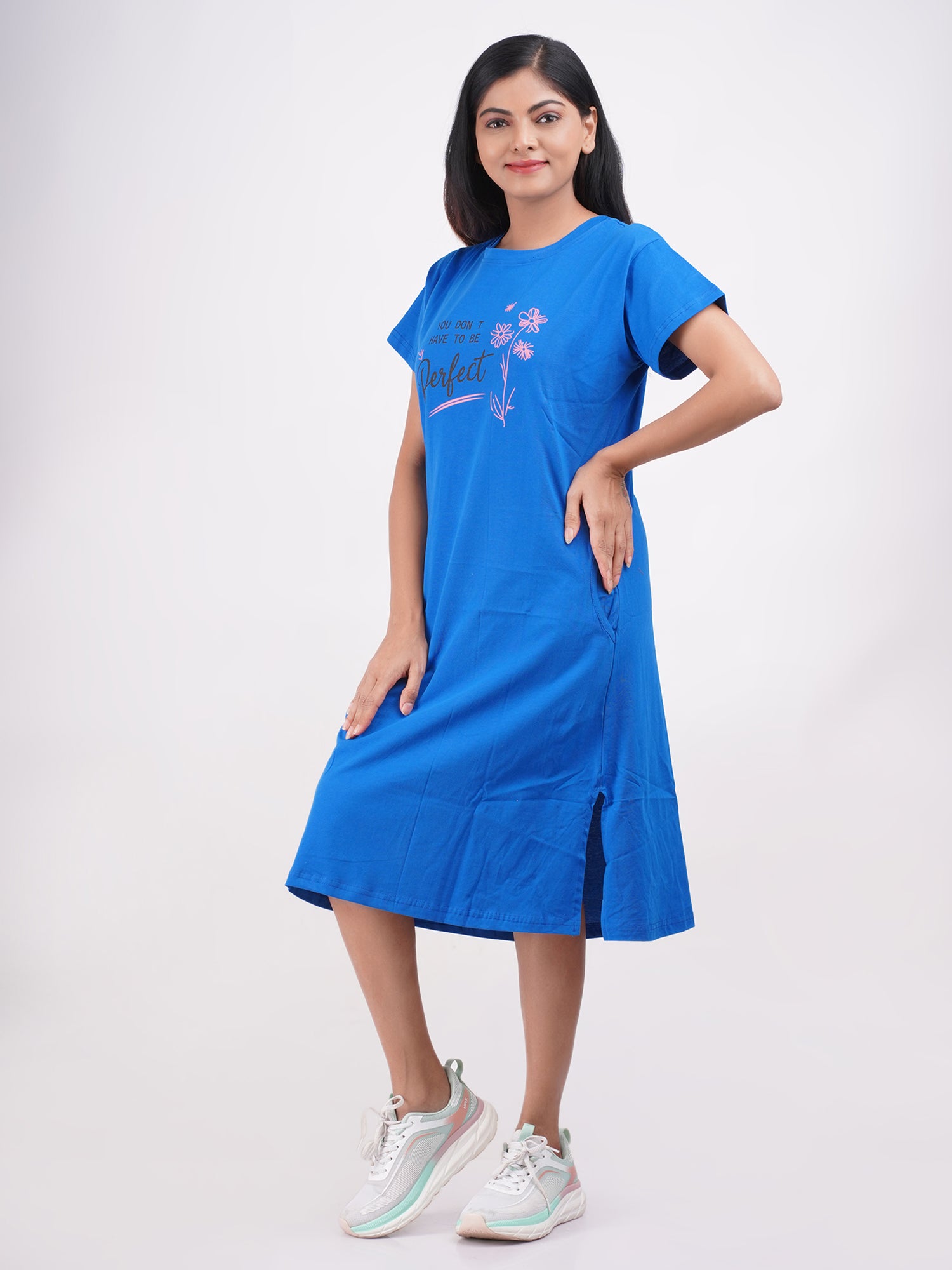 Short Cotton Nighty - Breathable & Relaxed Fit - Plain - 12
