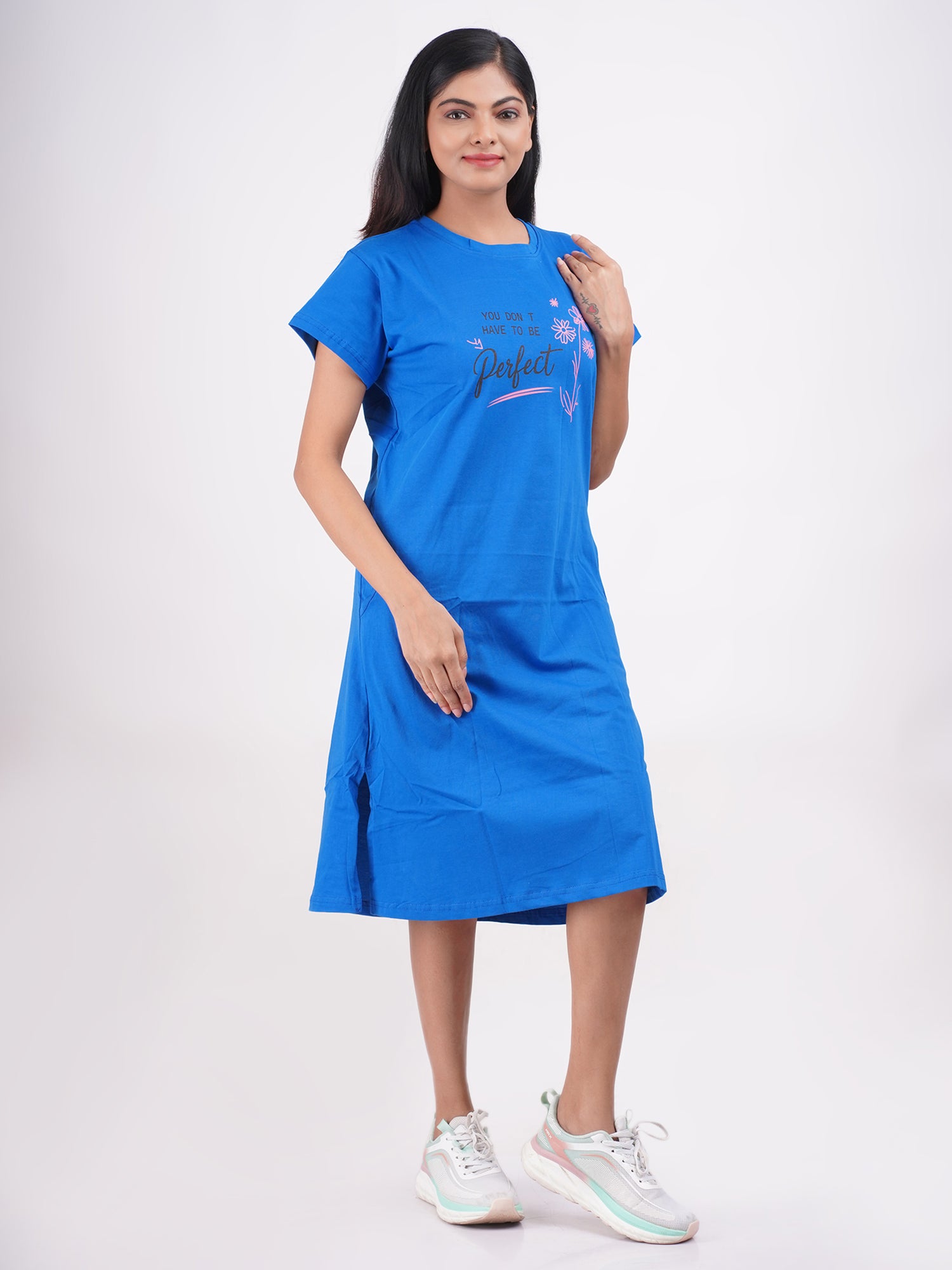 Short Cotton Nighty - Breathable & Relaxed Fit - Plain - 12