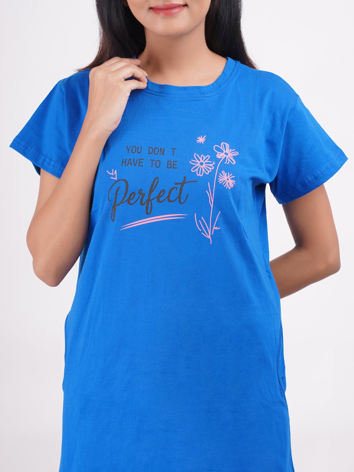 Short Cotton Nighty - Breathable & Relaxed Fit - Plain - 12