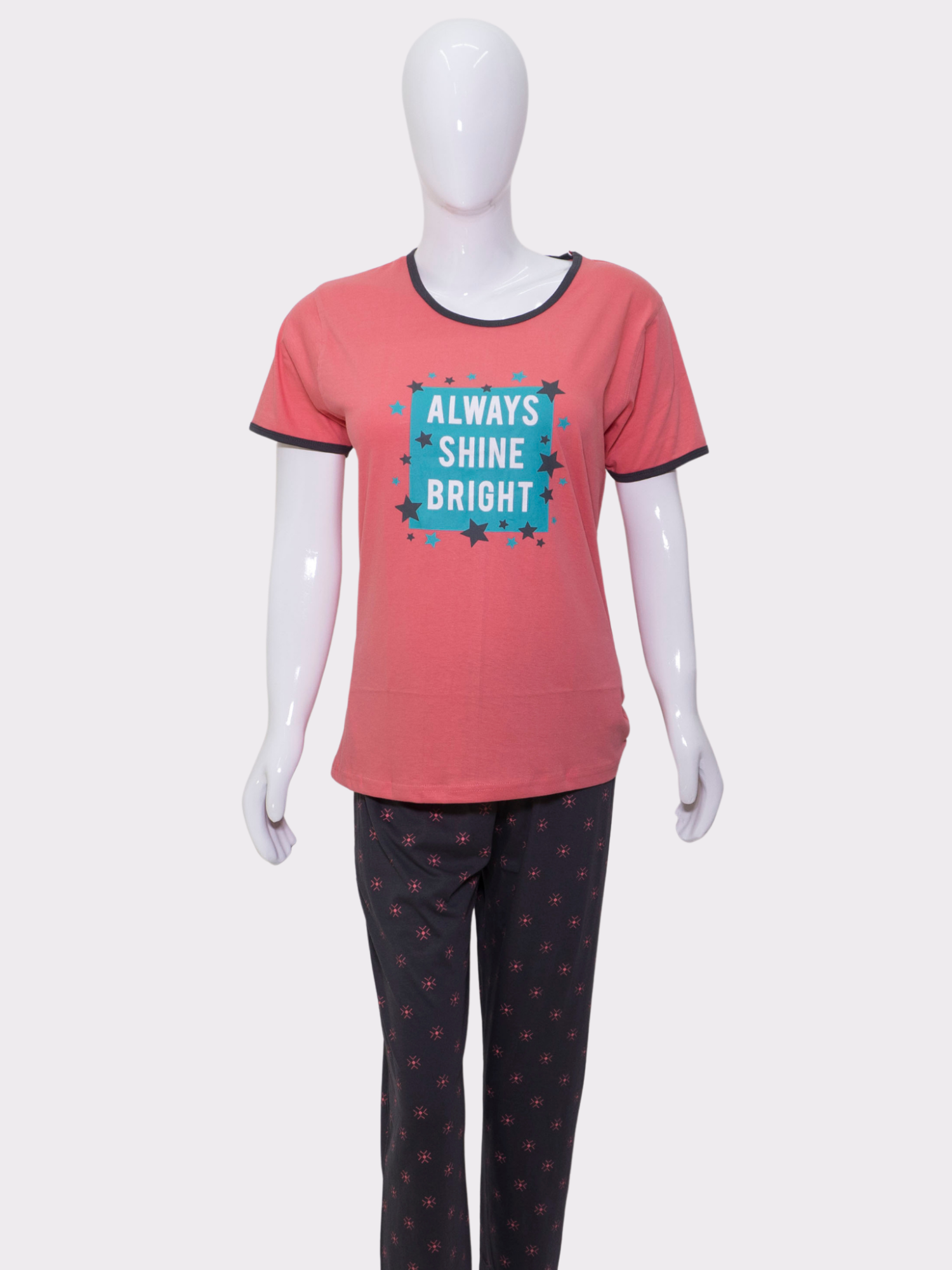 Night Suit Set - Dusty Rose & Brown