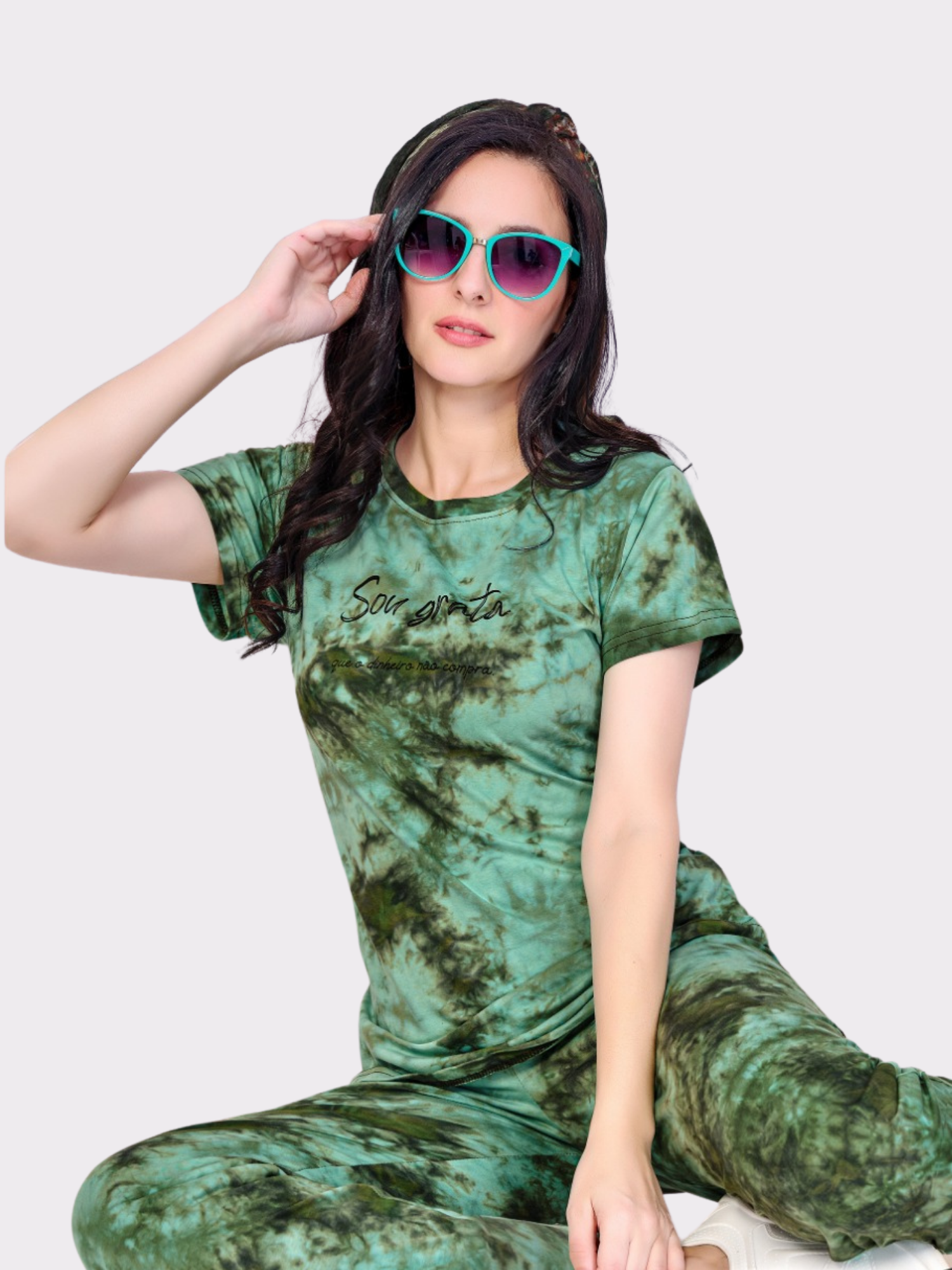 Night Suit Set in Splatter Art | Round Neck | 4 | Forest Green