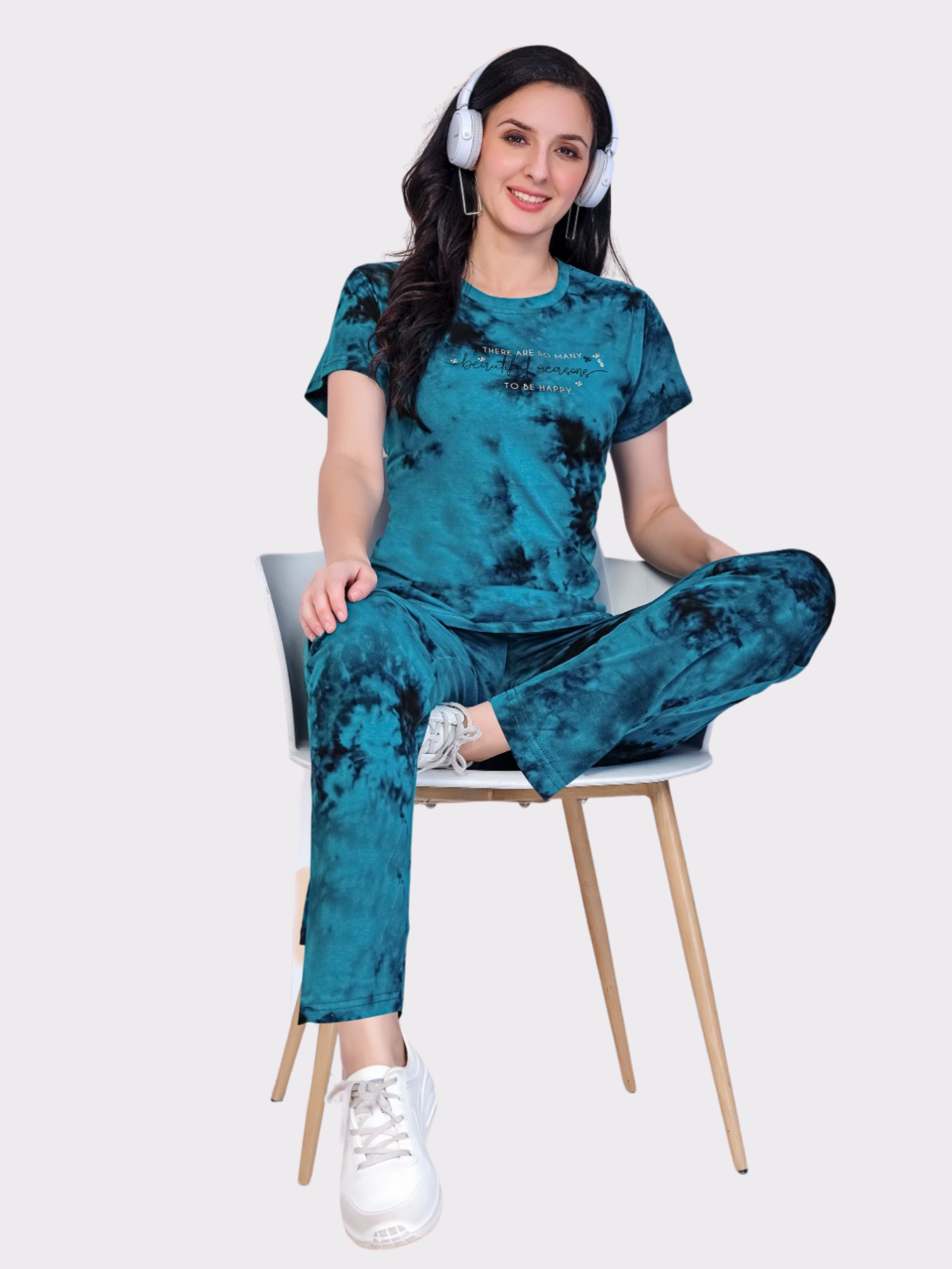 Night Suit Set in Splatter Art | Round Neck | 5 | Dark Blue & Black