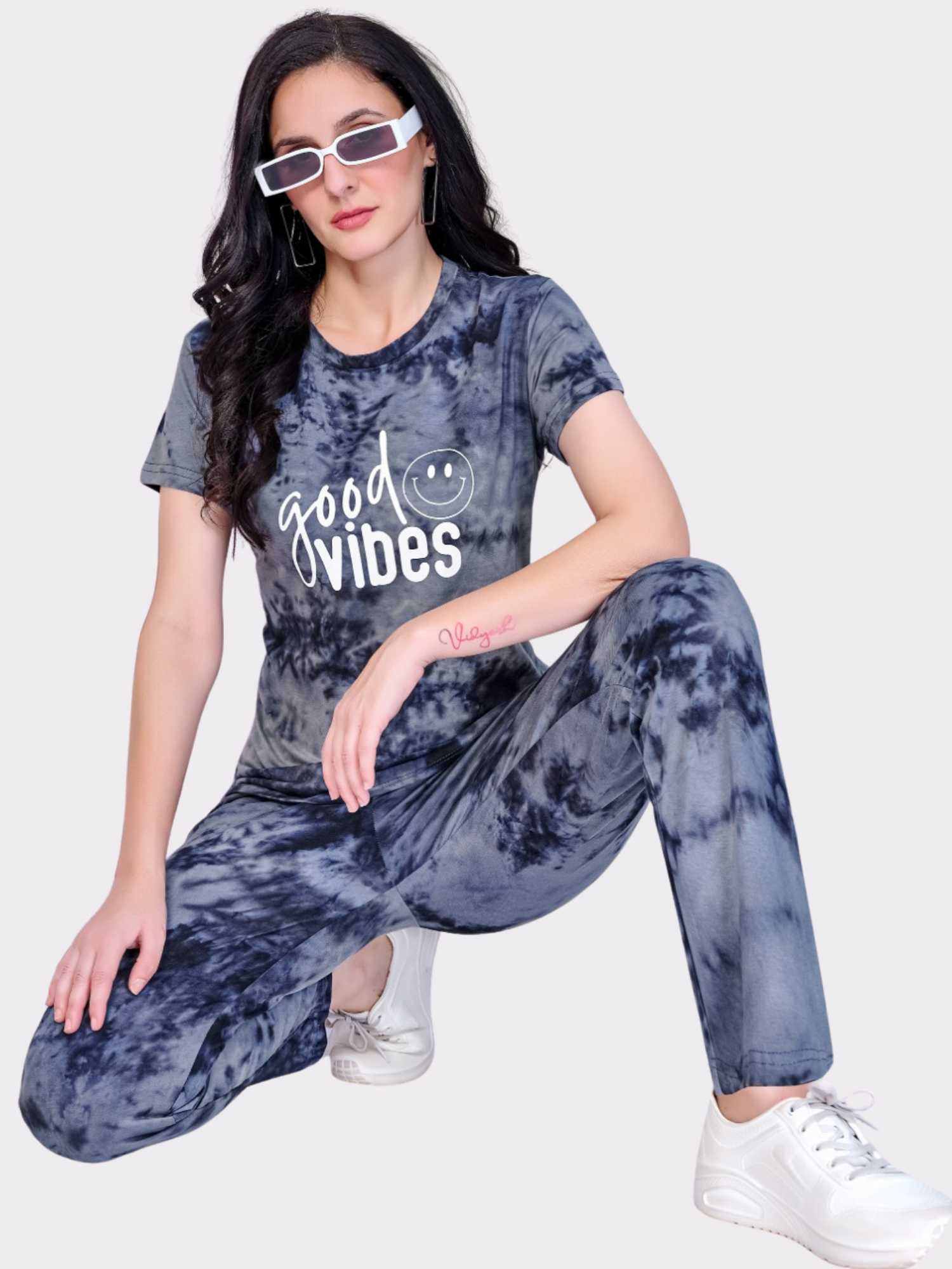 Night Suit Set in Splatter Art | Round Neck | 9 | Gray blue