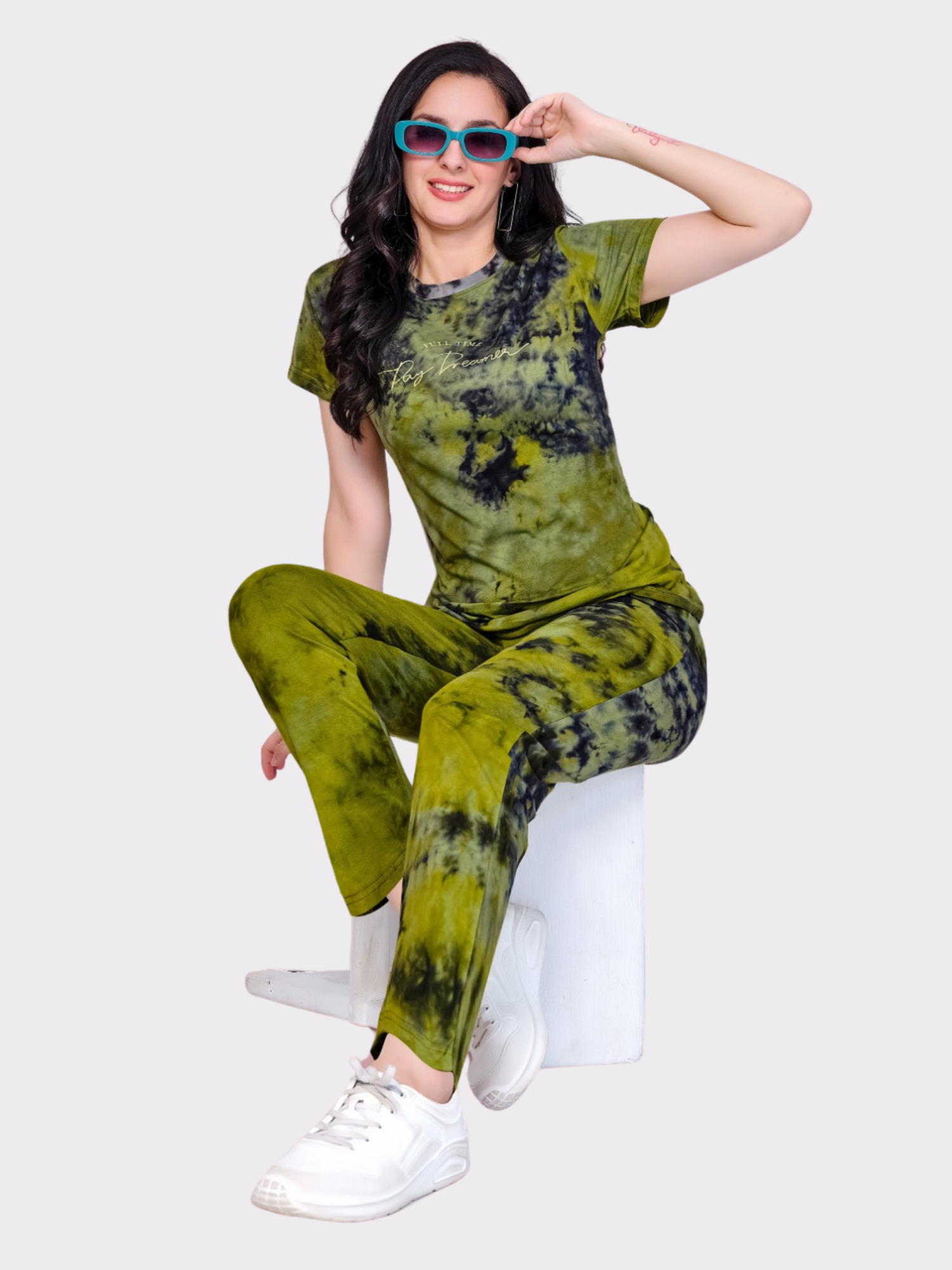 Night Suit Set in Splatter Art | Round Neck | 12 | Black & Green