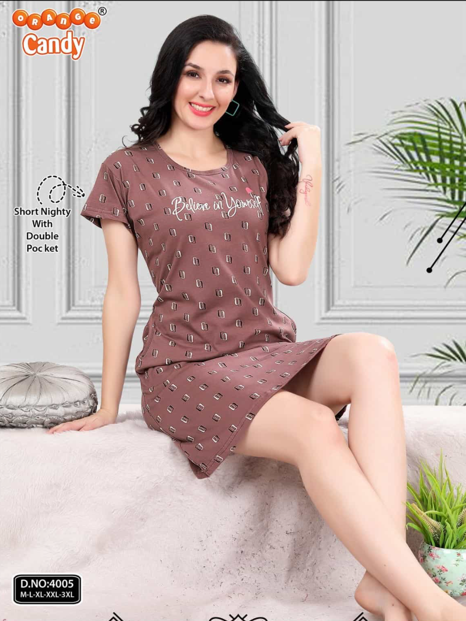 Short Nighty by Orange Candy – Breathable & Relaxed Fit - Richbrown/32